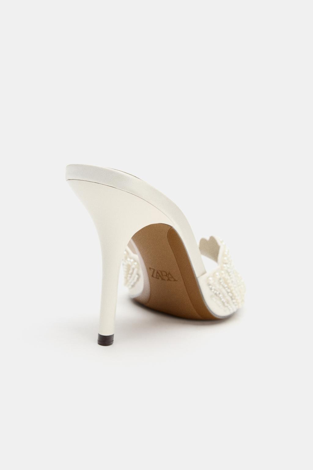 FAUX PEARL BACKLESS HIGH-HEEL SANDALS
