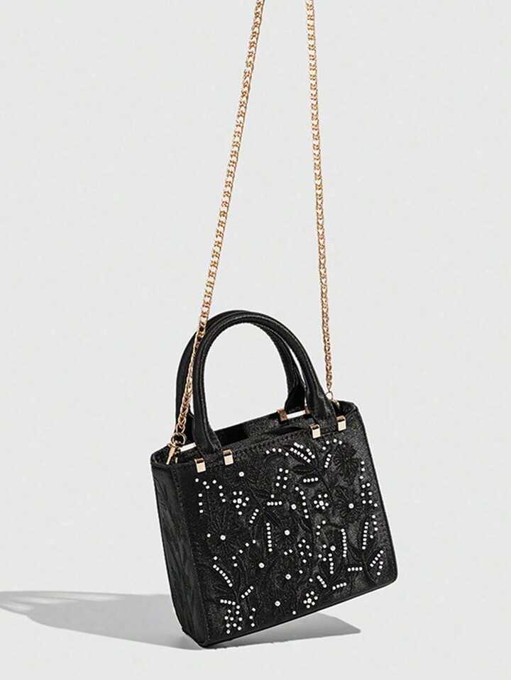SATIN-EFFECT PEARL HANDBAG