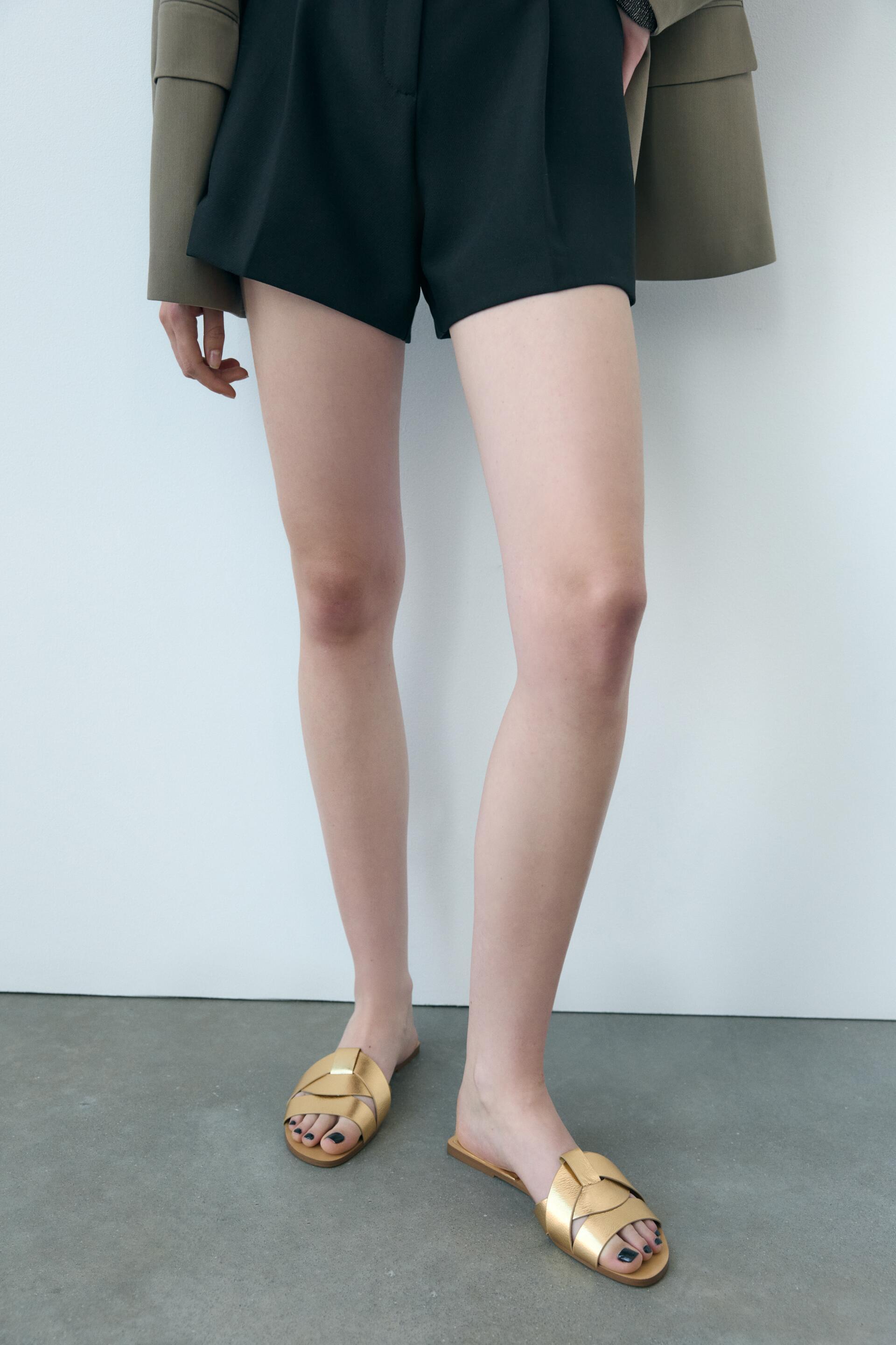 Flat Criss-Cross leather slides