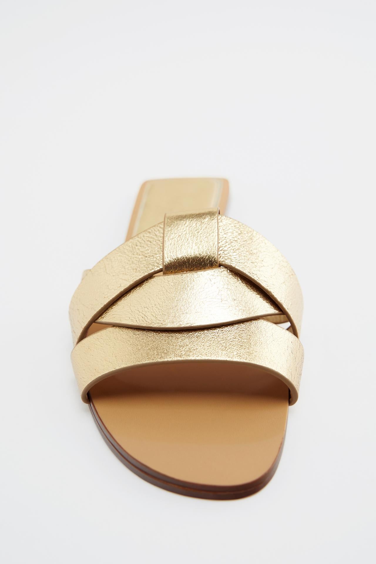 Flat Criss-Cross leather slides