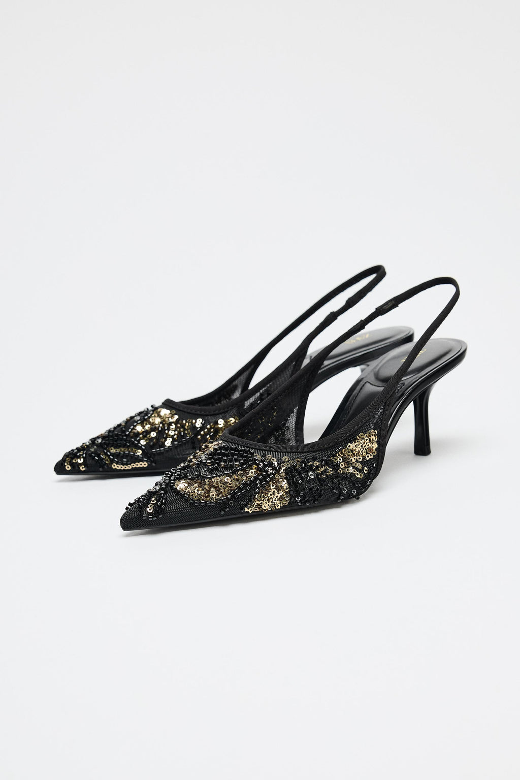 BEADED MESH SLINGBACK HEELS