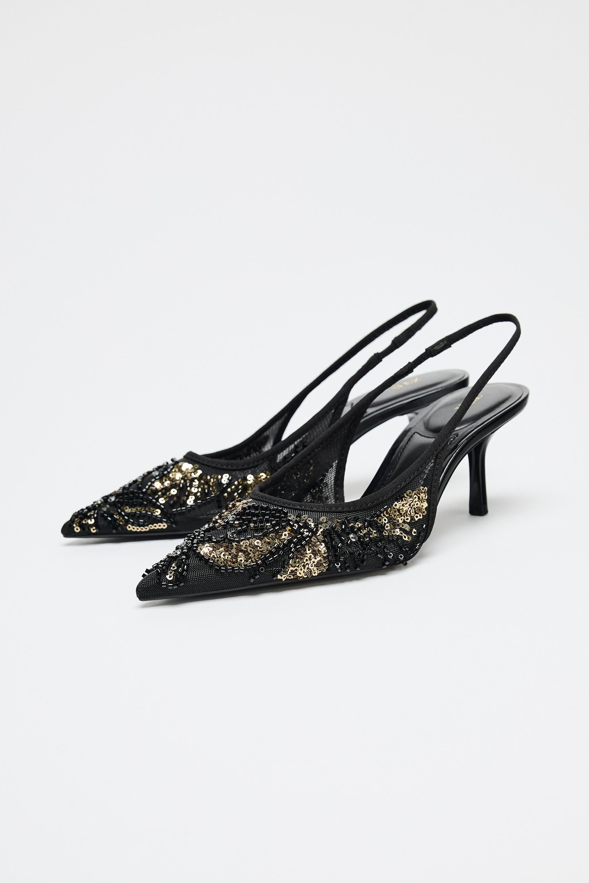 BEADED MESH SLINGBACK HEELS
