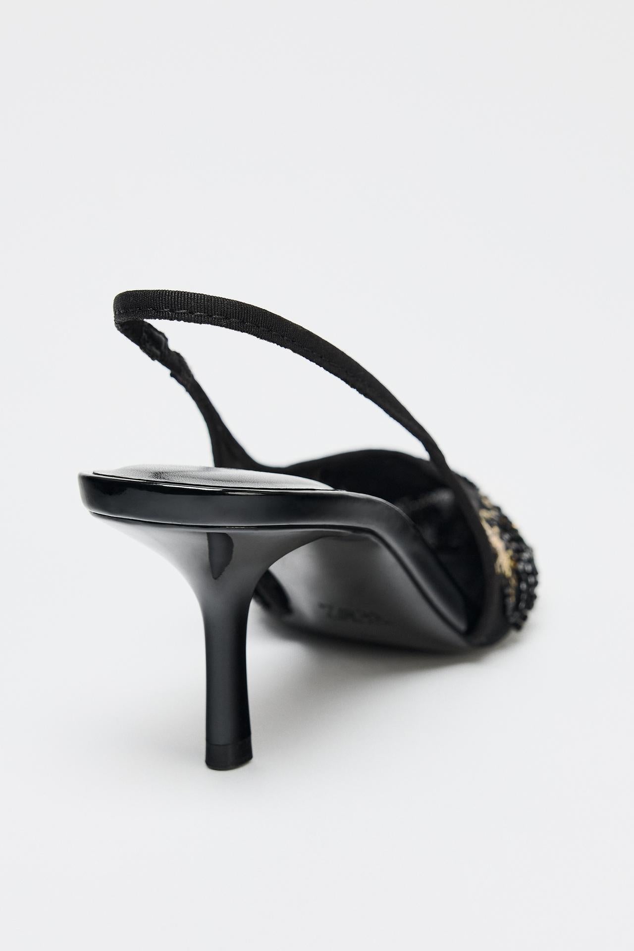 BEADED MESH SLINGBACK HEELS