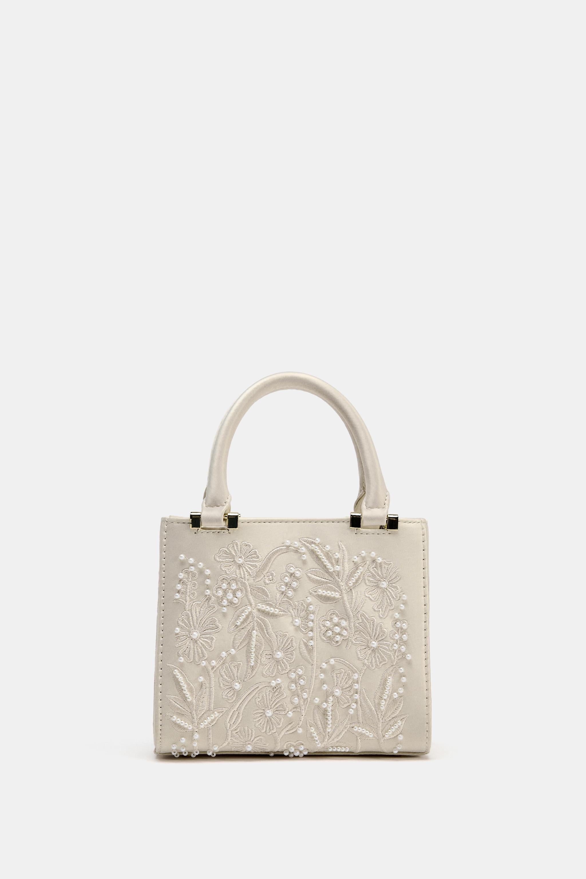 SATIN-EFFECT PEARL HANDBAG