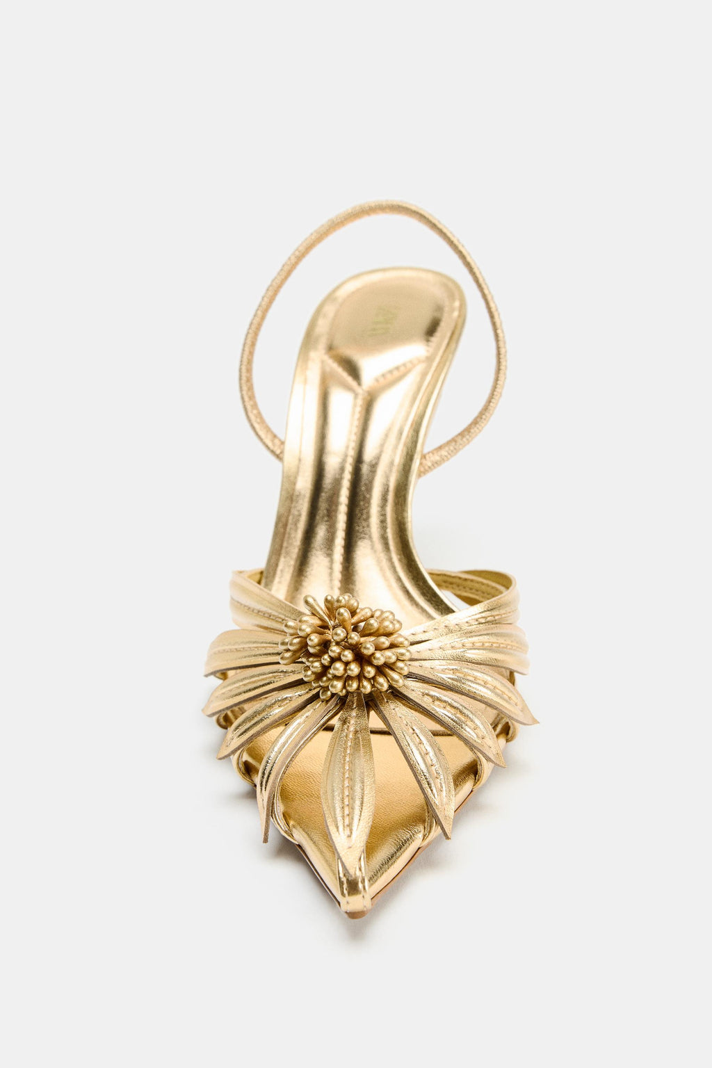 LAMINATED HIGH-HEEL SANDALS WITH FLOWER DETAIL