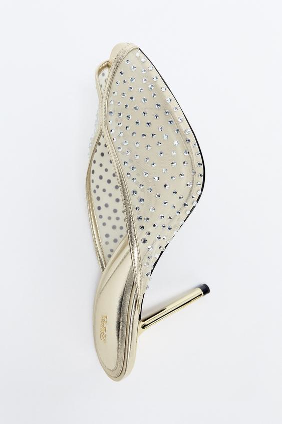 MESH HEEL SANDALS WITH SHINNY DETAIL