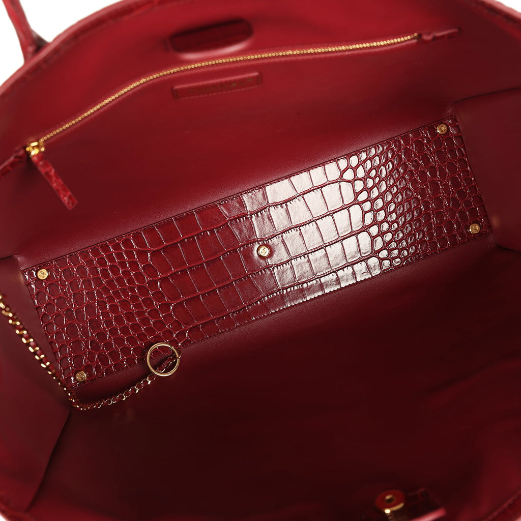 Chanel Large tote Shopping Bag Burgundy Crocodile Embossed