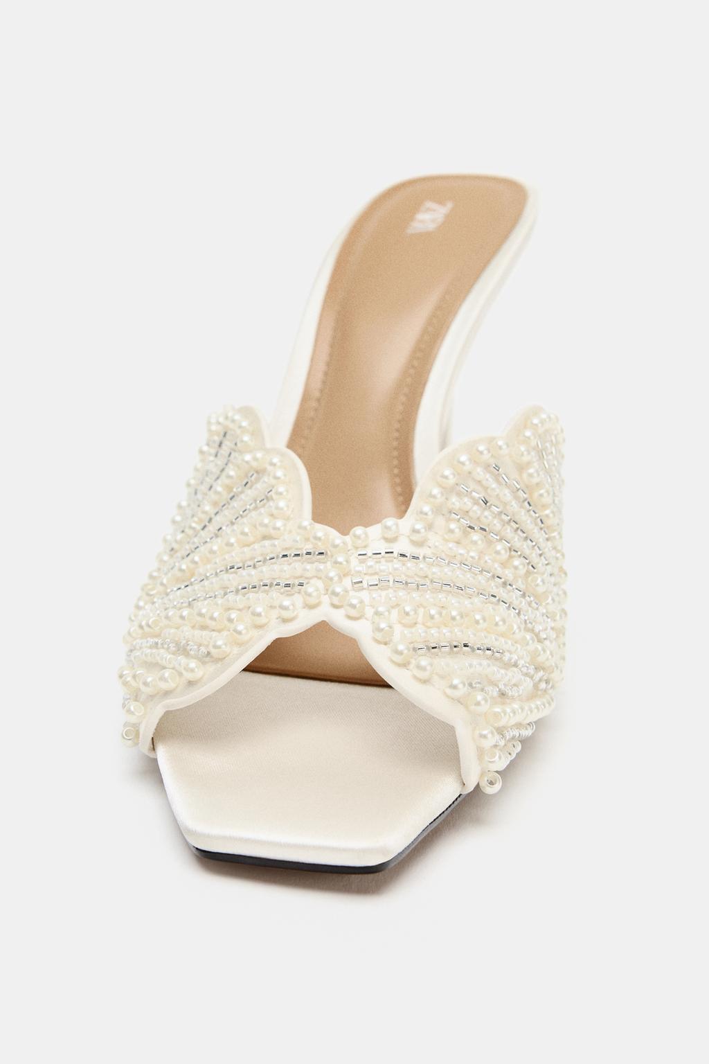 FAUX PEARL BACKLESS HIGH-HEEL SANDALS