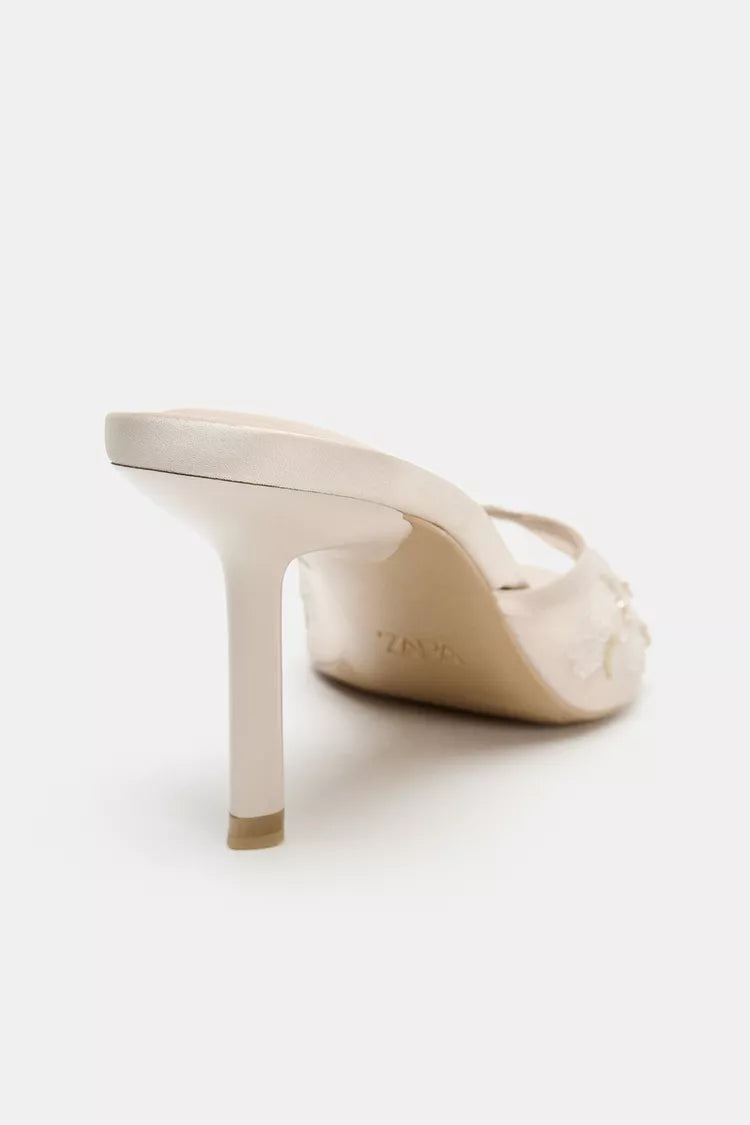 MESH EMBROIDERED MULE HEELS