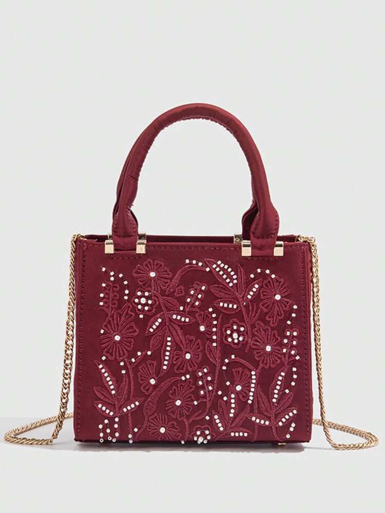 SATIN-EFFECT PEARL HANDBAG