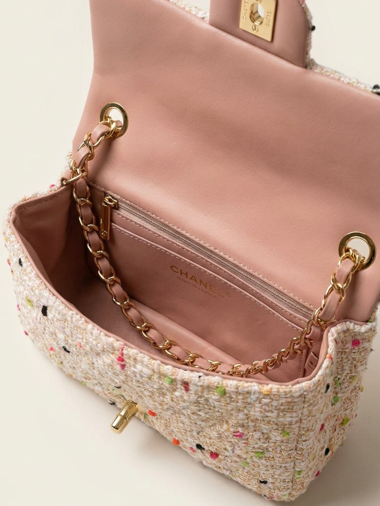 CHANEL Tweed Sequin Quilted Mini Rectangular Flap