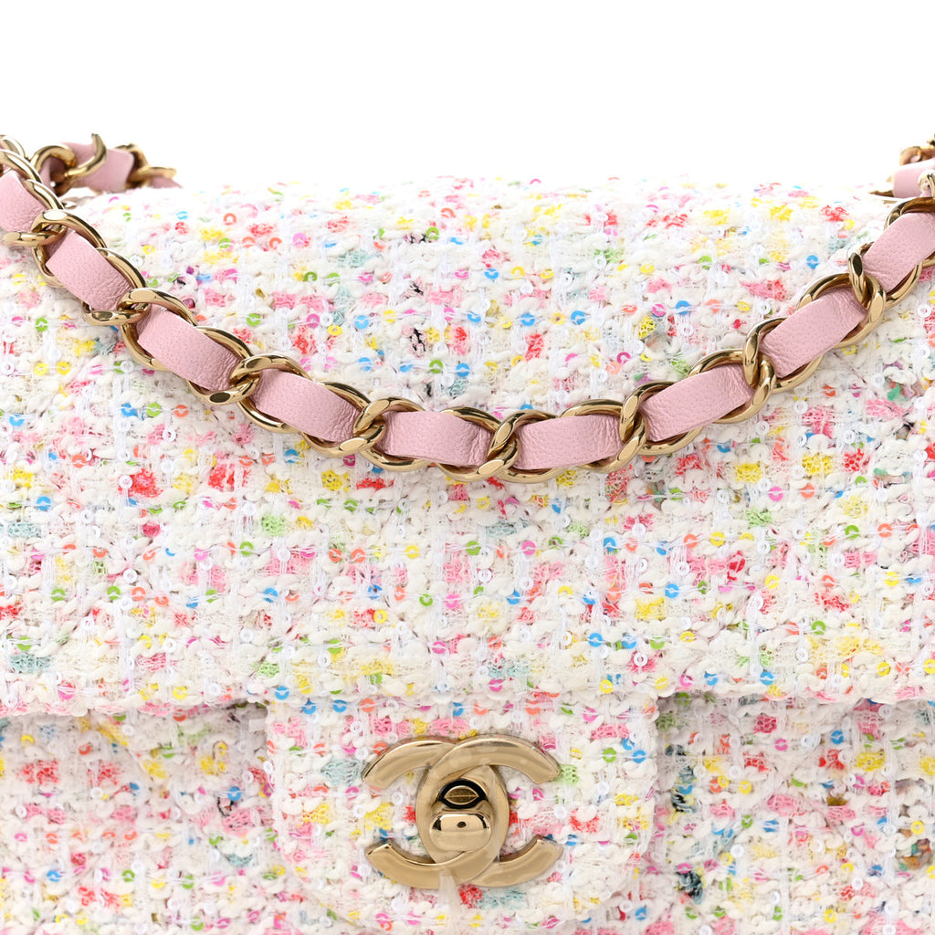 CHANEL Tweed Sequin Quilted Mini Rectangular Flap