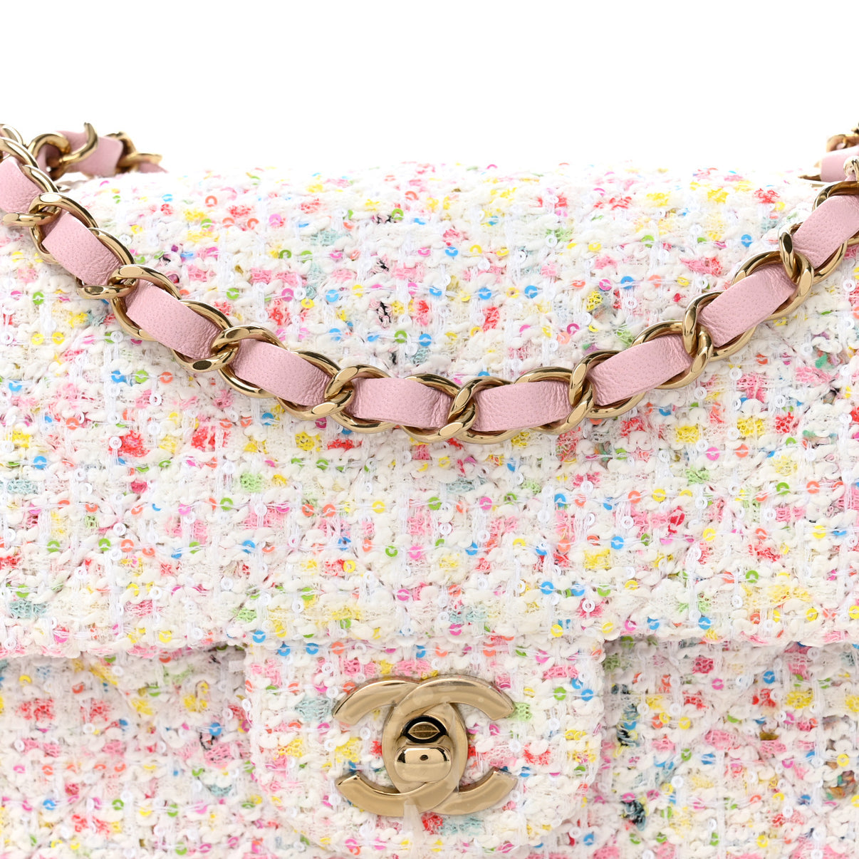 CHANEL Tweed Sequin Quilted Mini Rectangular Flap