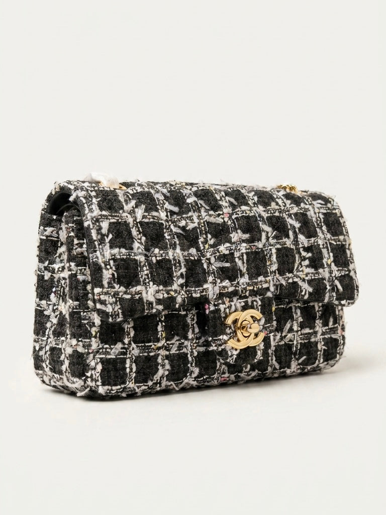CHANEL Tweed Sequin Quilted Mini Rectangular Flap