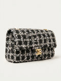 CHANEL Tweed Sequin Quilted Mini Rectangular Flap