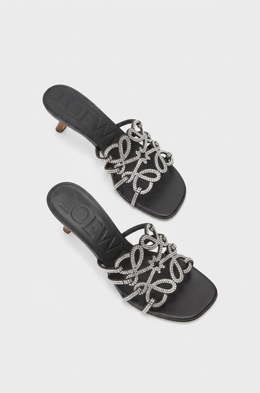 Petal Anagram heels in rhinestone-embellished