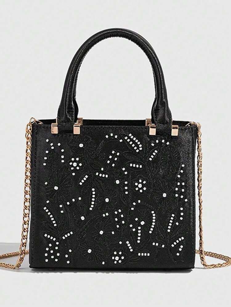 SATIN-EFFECT PEARL HANDBAG