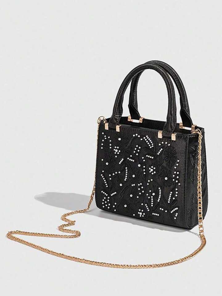 SATIN-EFFECT PEARL HANDBAG