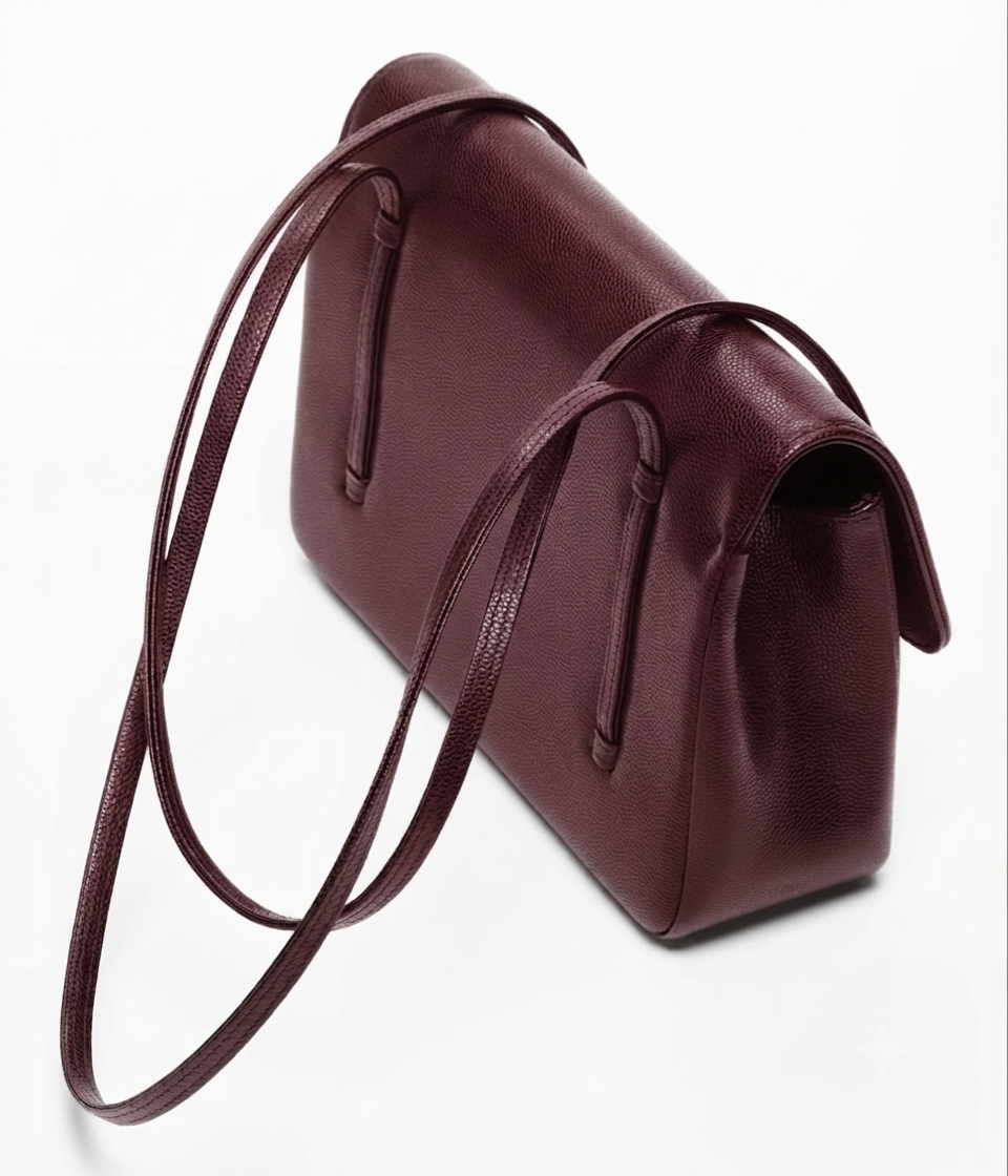 Small flap bag, grained shinny coco