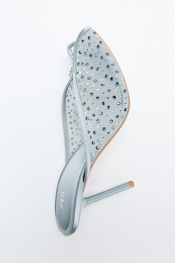 MESH HEEL SANDALS WITH SHINNY DETAIL
