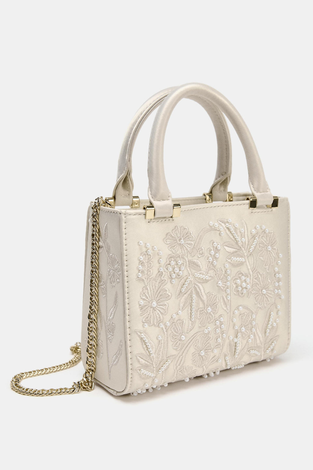 SATIN-EFFECT PEARL HANDBAG