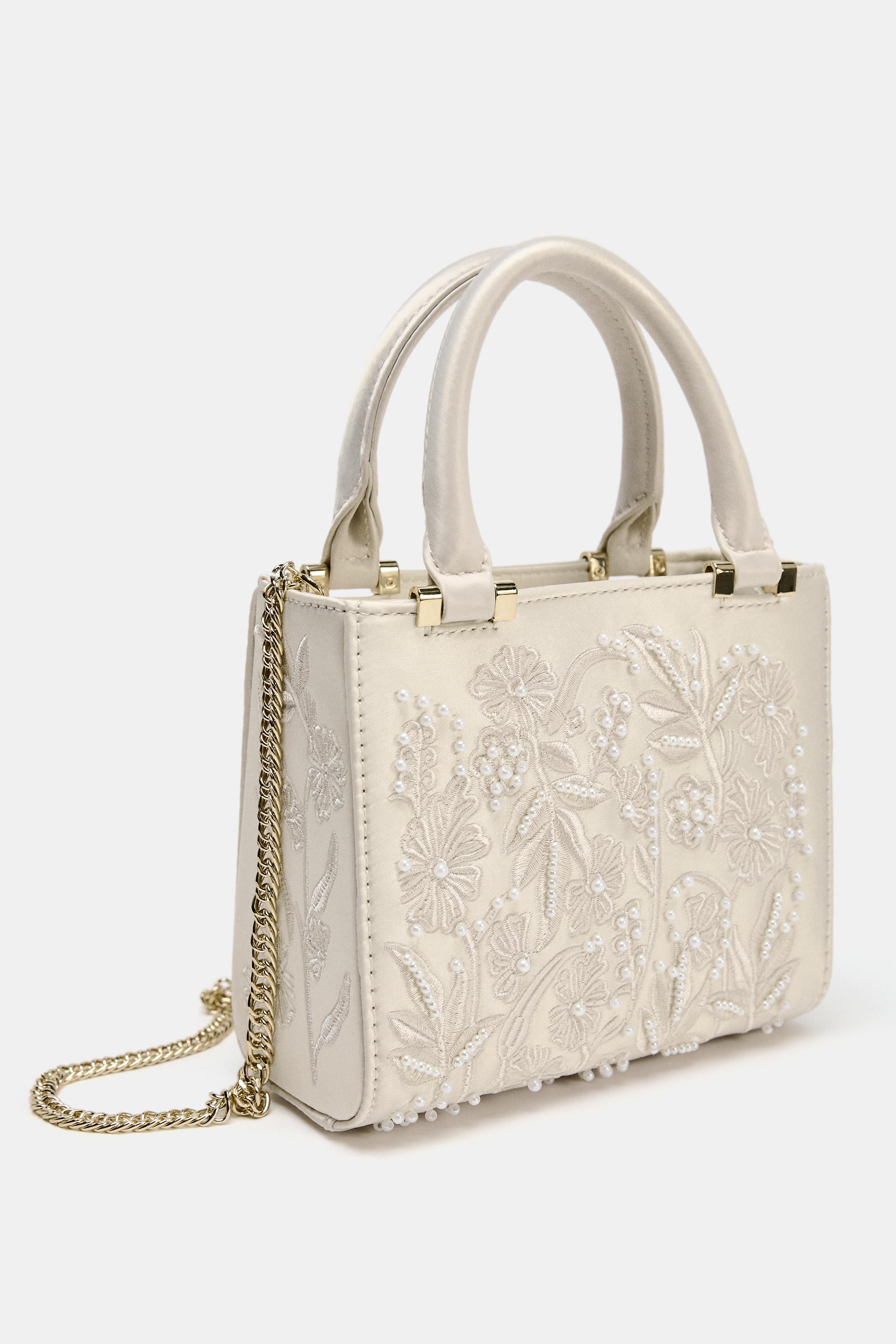 SATIN-EFFECT PEARL HANDBAG
