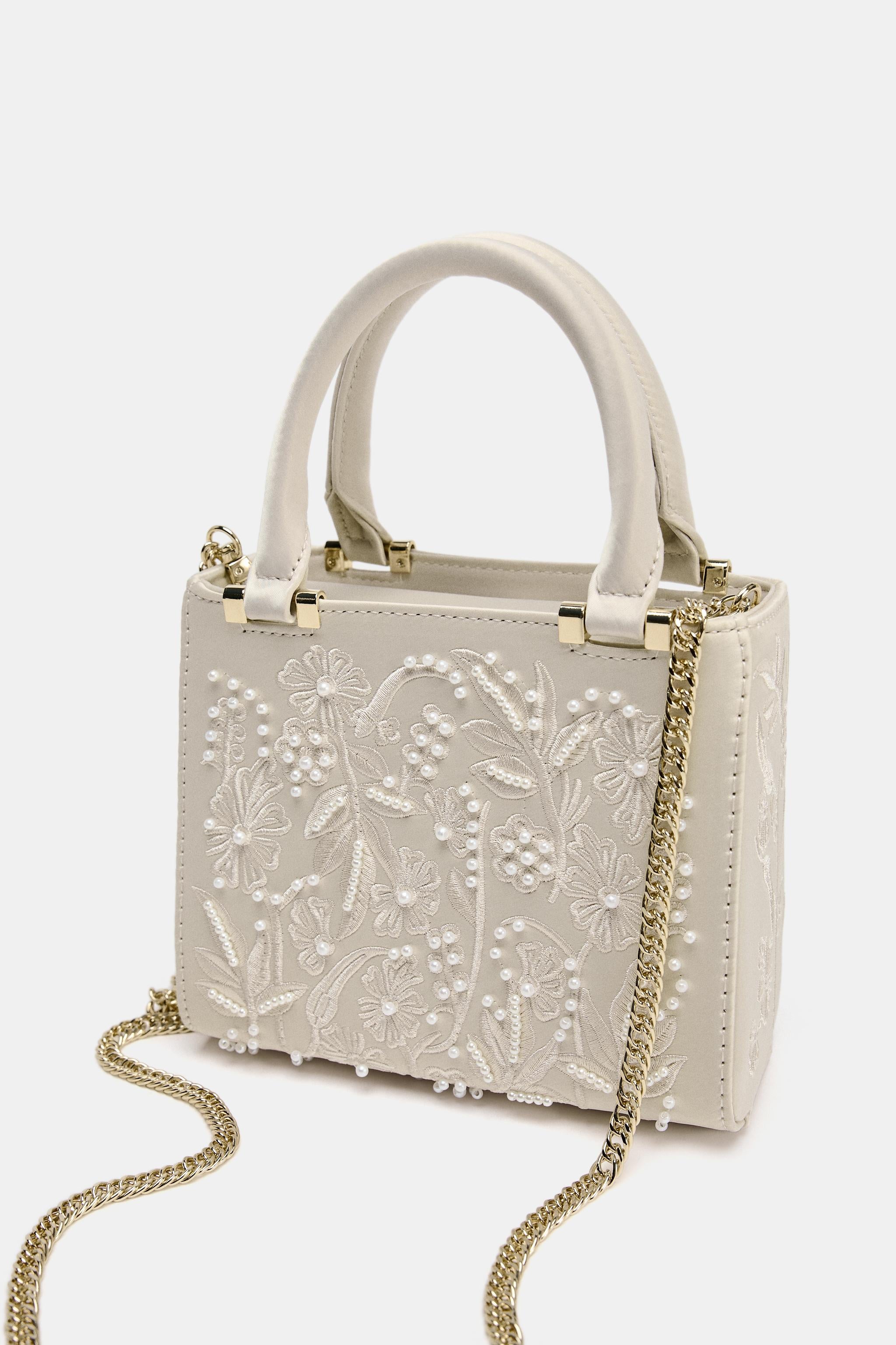 SATIN-EFFECT PEARL HANDBAG