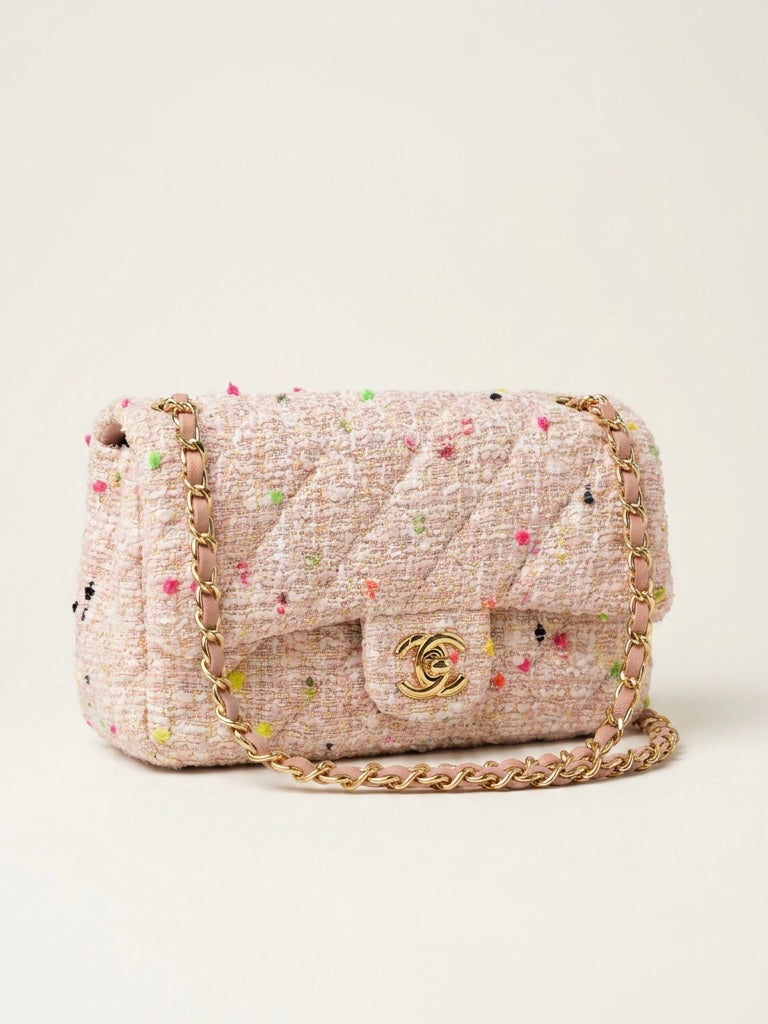 CHANEL Tweed Sequin Quilted Mini Rectangular Flap