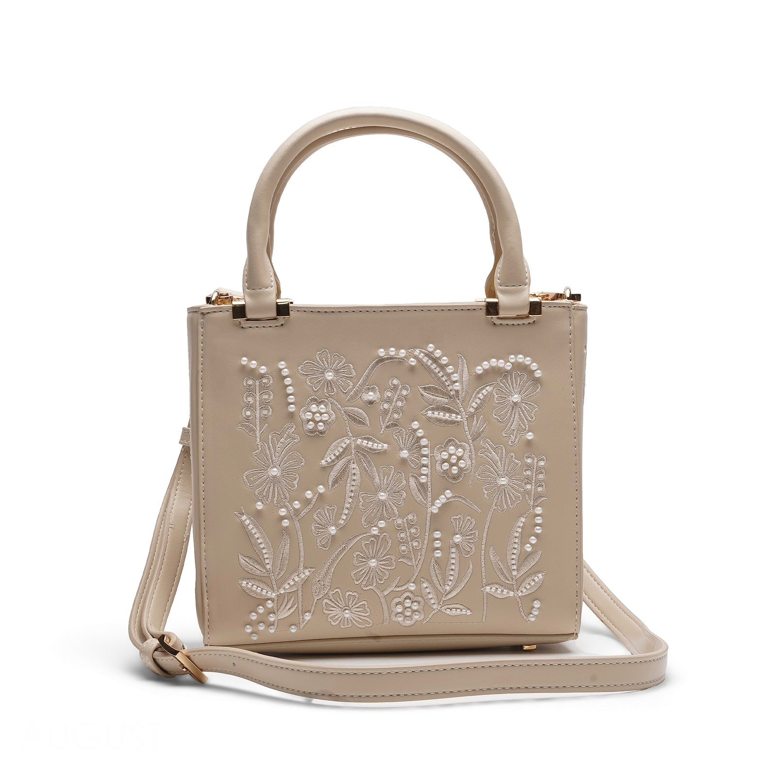 SATIN-EFFECT PEARL HANDBAG