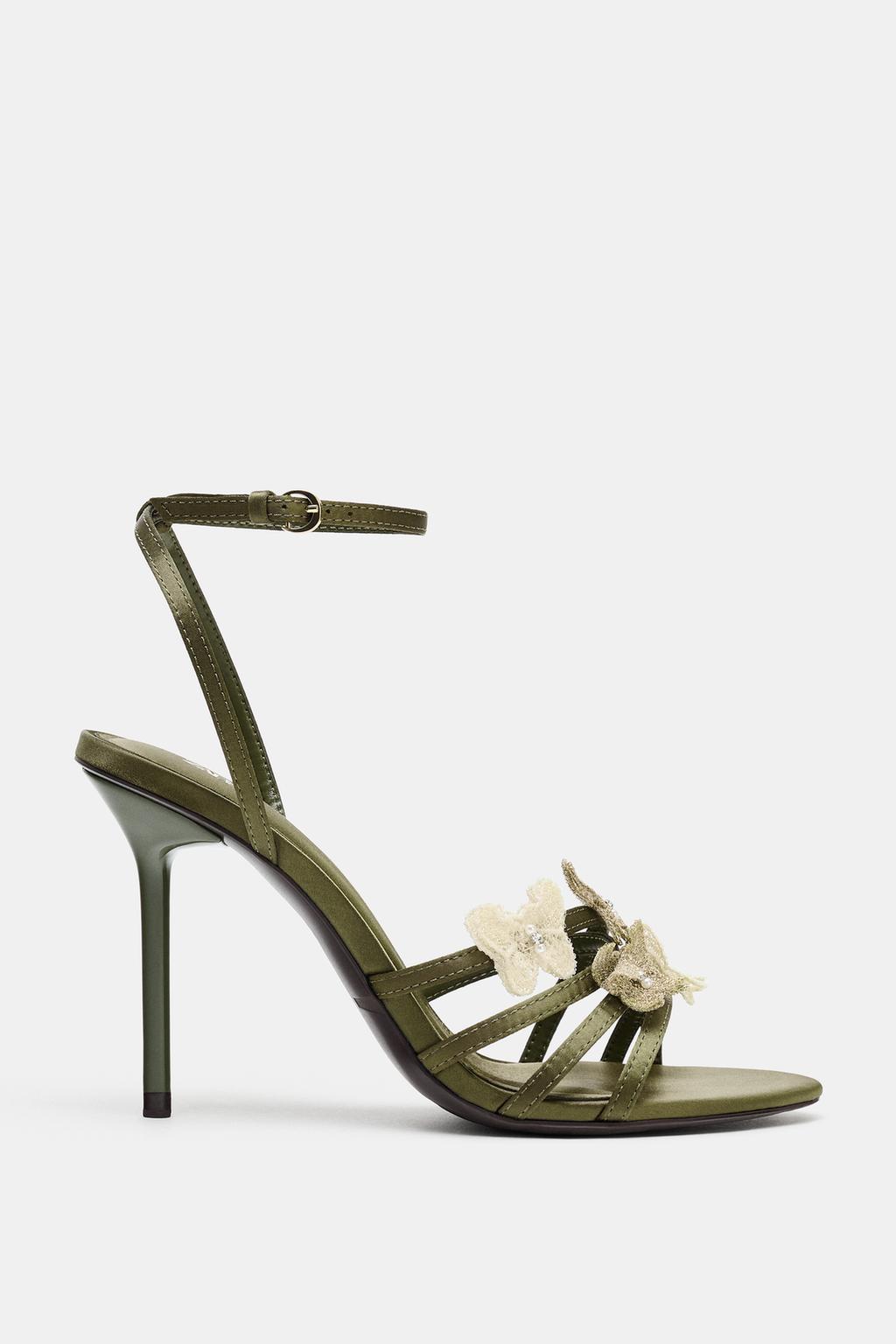 SATIN-EFFECT SANDALS WITH APPLIQUÉS