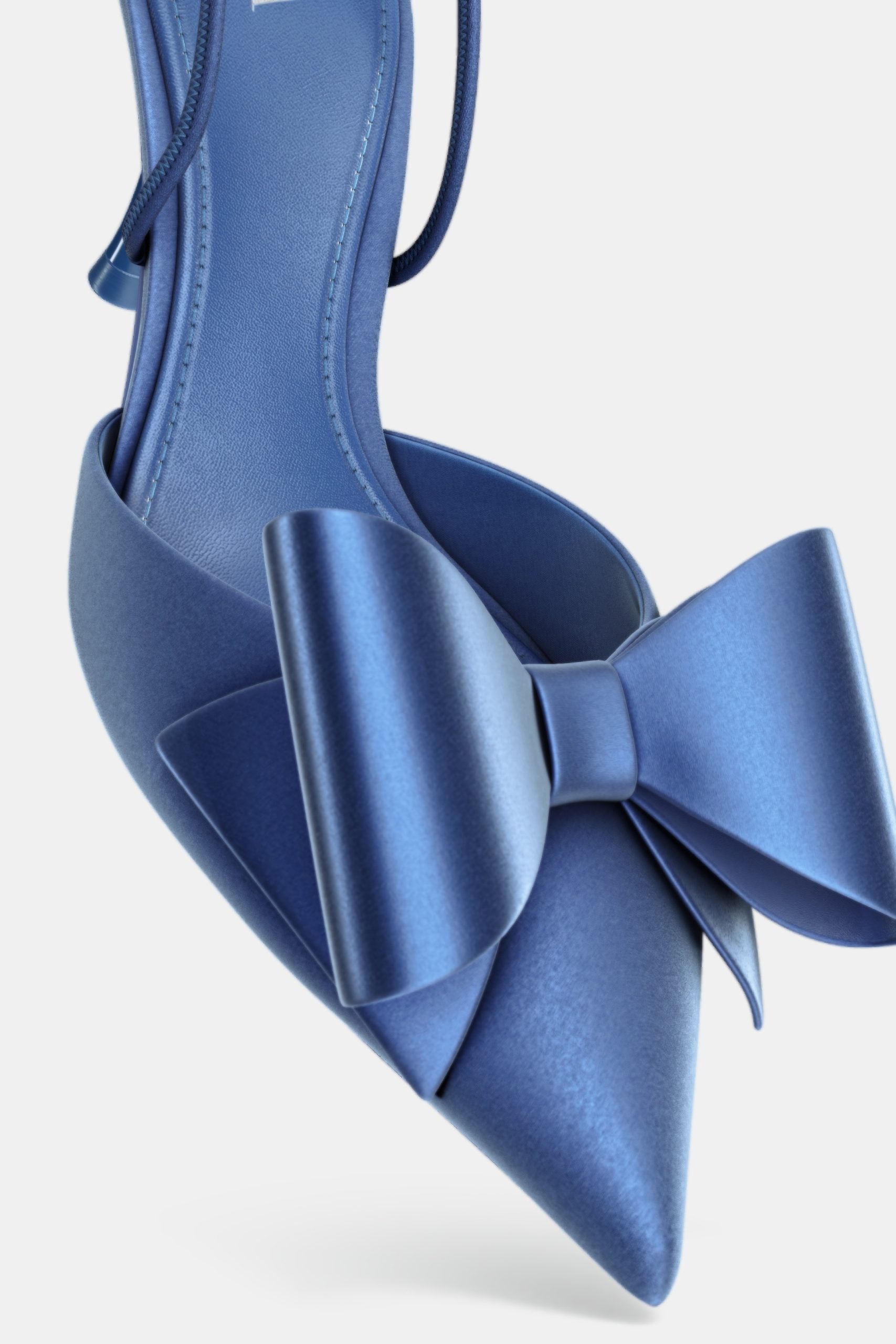 Satin Blue Slingback Heels With Bow Accent