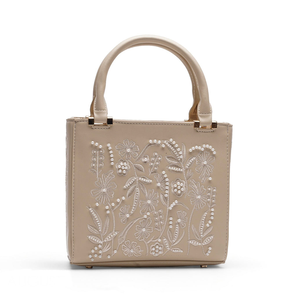 SATIN-EFFECT PEARL HANDBAG