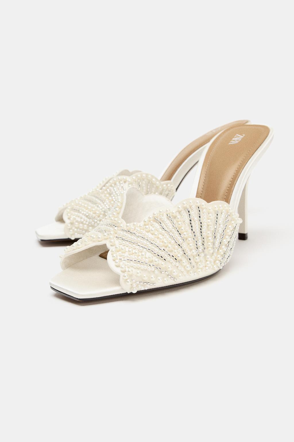 FAUX PEARL BACKLESS HIGH-HEEL SANDALS