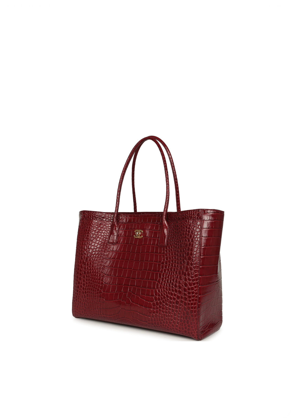 Chanel Large tote Shopping Bag Burgundy Crocodile Embossed