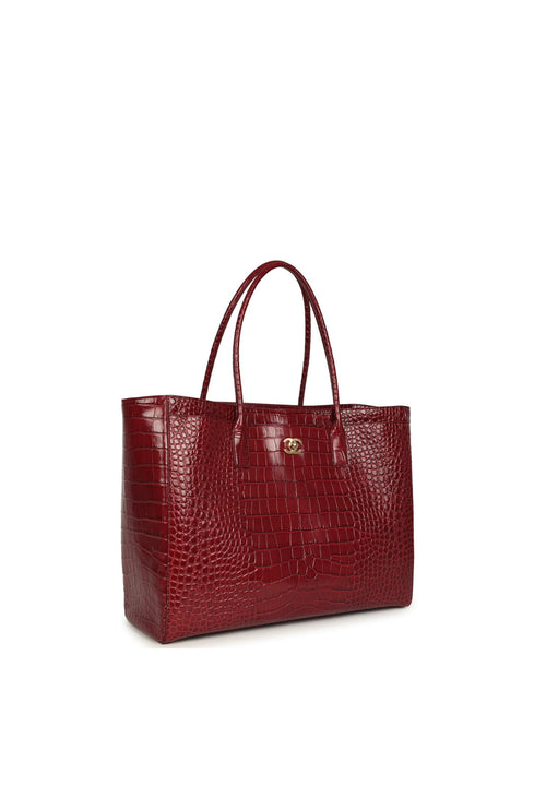 Chanel Large tote Shopping Bag Burgundy Crocodile Embossed