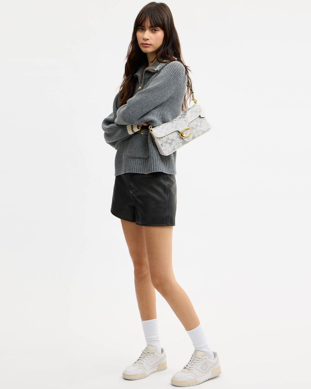 Soft Crystal Signature Denim Tabby Shoulder Bag 26