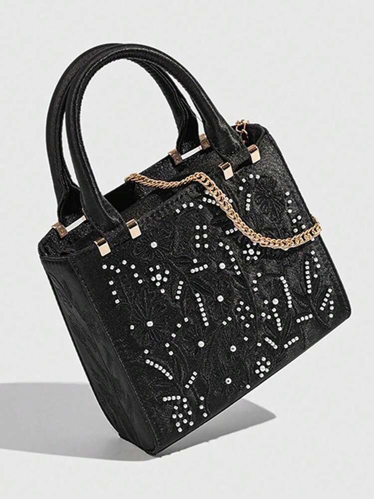 SATIN-EFFECT PEARL HANDBAG