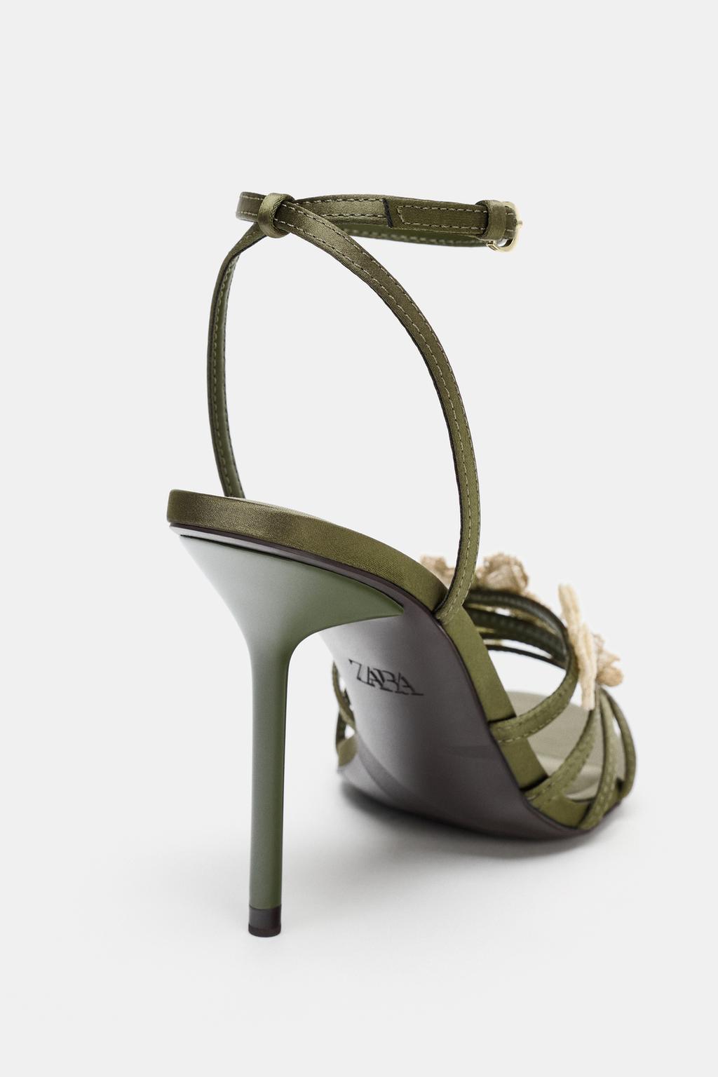 SATIN-EFFECT SANDALS WITH APPLIQUÉS
