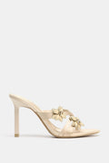 HEELED SANDALS WITH SHINY FLOWERS