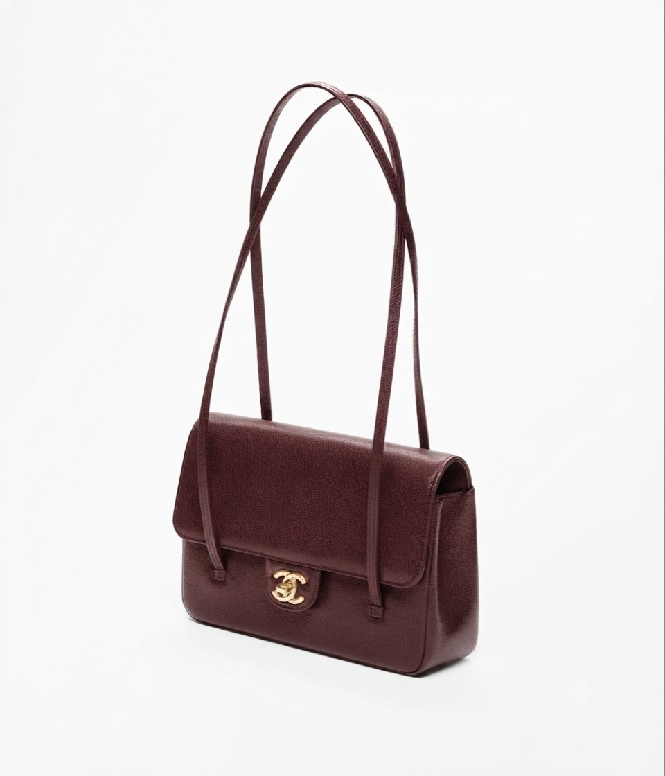 Small flap bag, grained shinny coco
