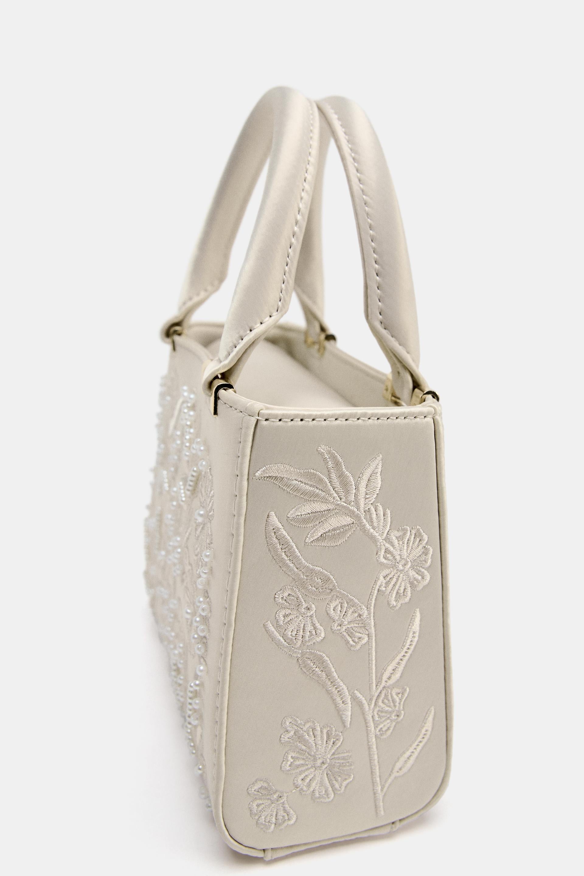 SATIN-EFFECT PEARL HANDBAG