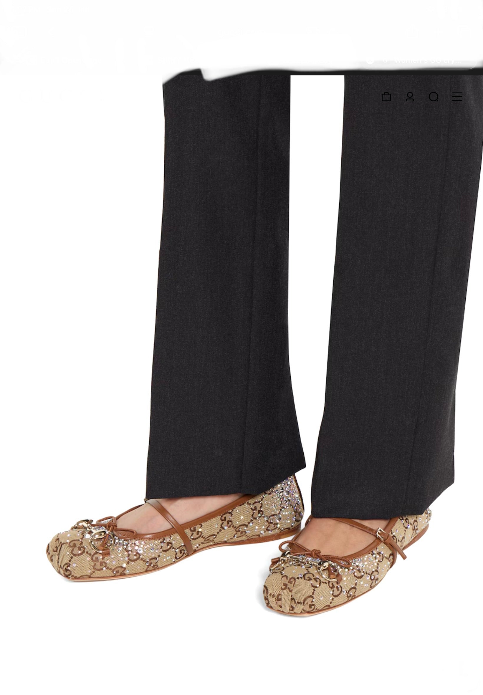 Women's GG crystal Gucci Horsebit ballet flat in beige and dark brown GG canvas