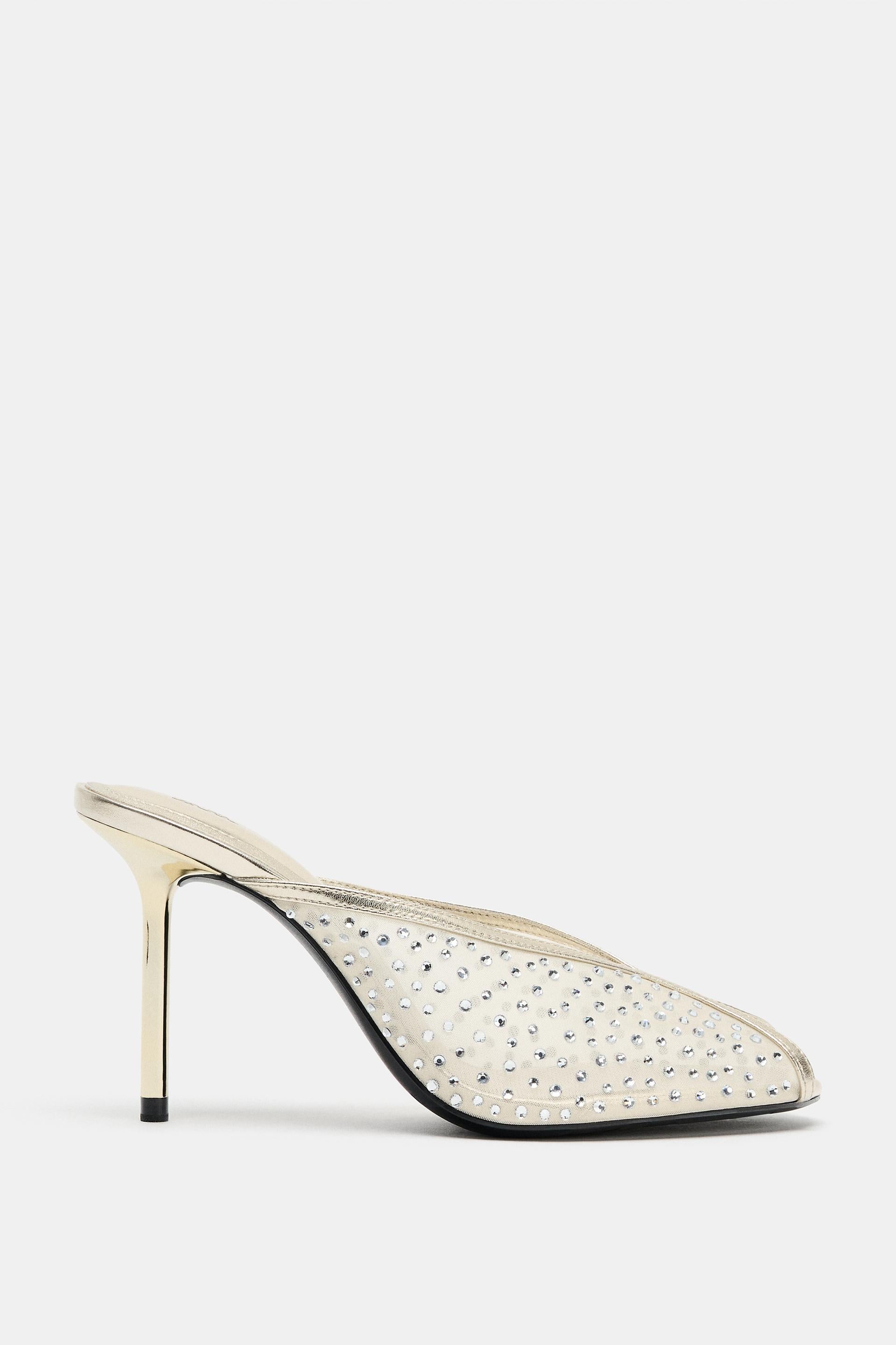 MESH HEEL SANDALS WITH SHINNY DETAIL