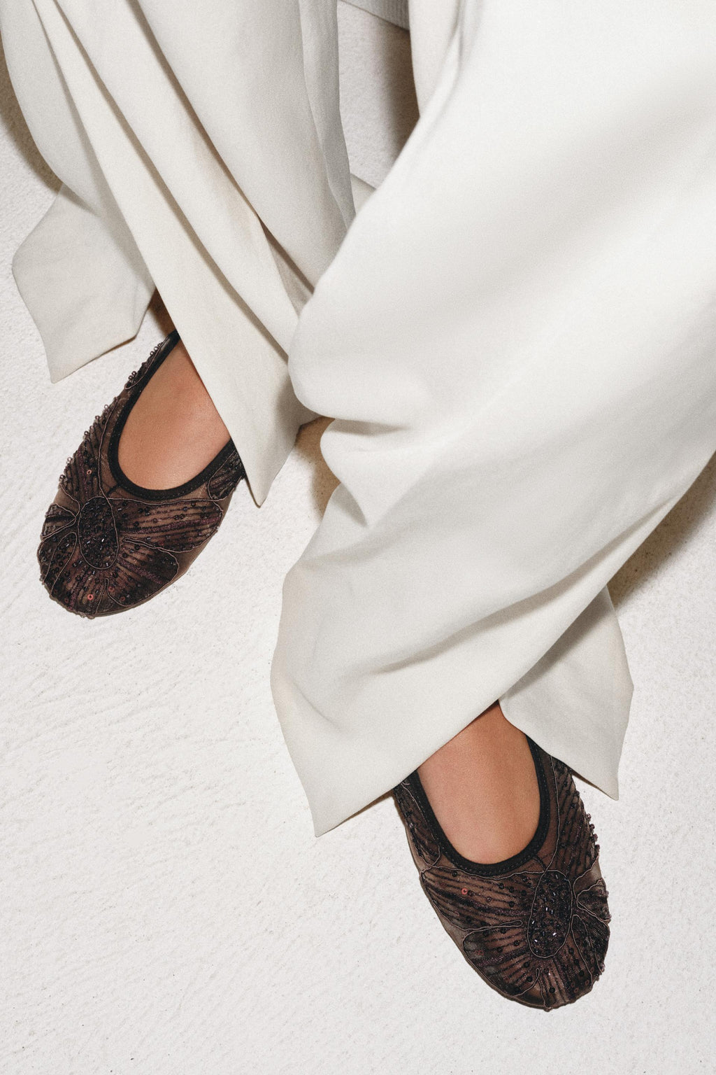 EMBROIDERED MESH BALLET FLATS
