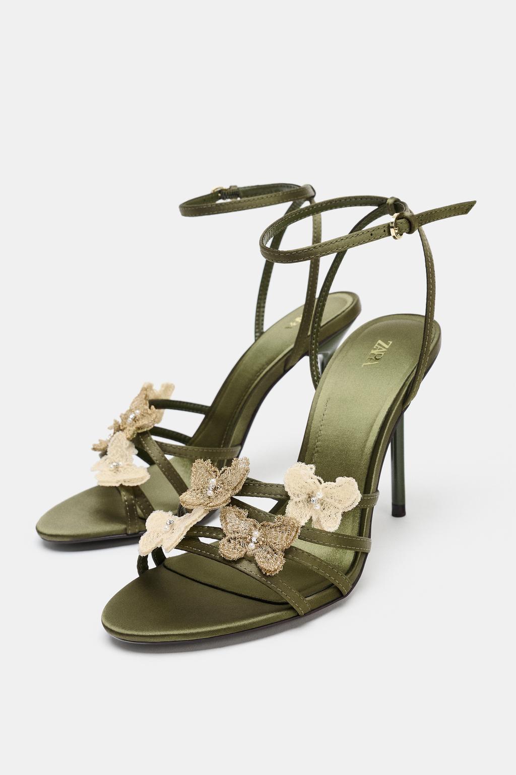 SATIN-EFFECT SANDALS WITH APPLIQUÉS