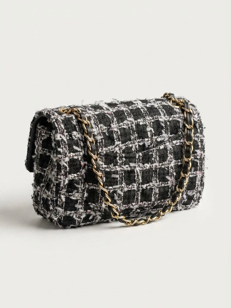 CHANEL Tweed Sequin Quilted Mini Rectangular Flap