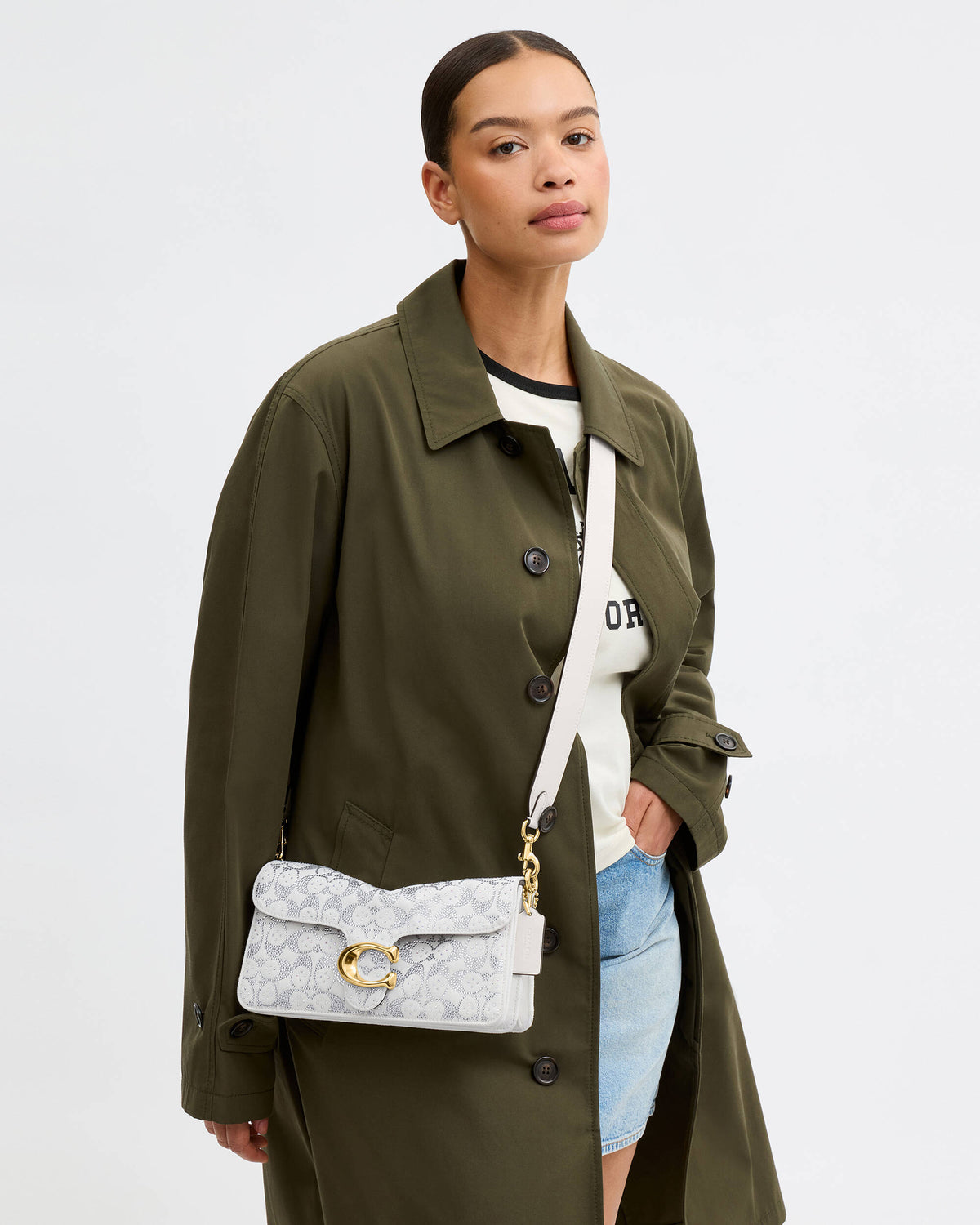 Soft Crystal Signature Denim Tabby Shoulder Bag 26