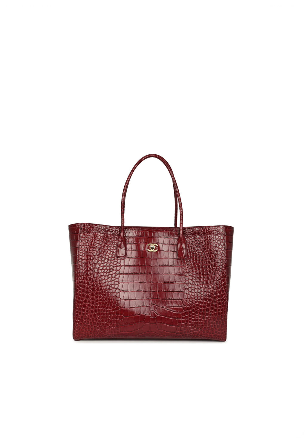 Chanel Large tote Shopping Bag Burgundy Crocodile Embossed