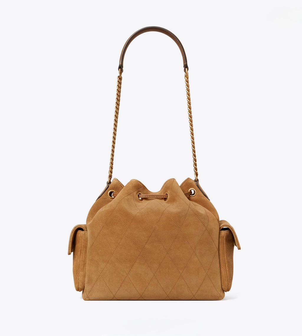 CHARLIE QUILTED DENIM DRAWSTRING SHOULDER BAG