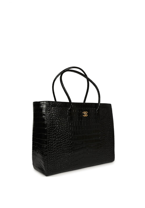 Chanel Large tote Shopping Bag Burgundy Crocodile Embossed